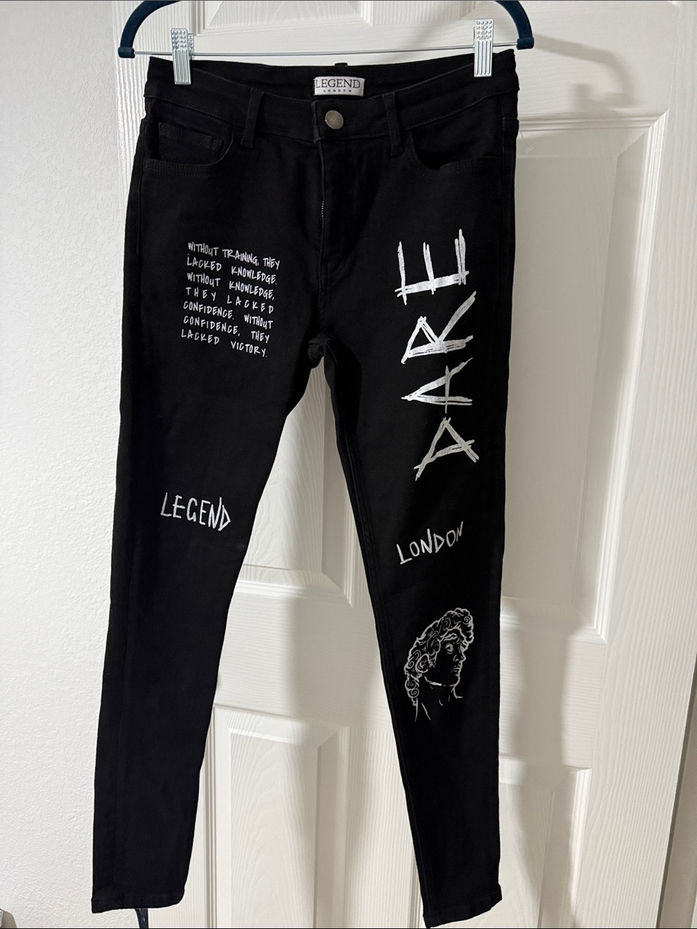 London Legend Black Graphic Skinny Jeans